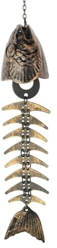 Asyduey Fish Windchime,Fish Skeleton Windchime,Fish Bone Cast Iron Wind Chimes Vintage Metal Wind Chimes Outdoor Soothing Easy to Use