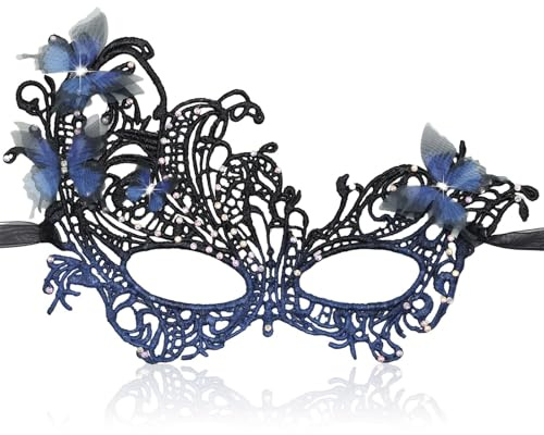OuryTech Venezianische Maske Damen, Elegante Schwarze Maske für Karneval, Mardi Gras, Kostüm Party, Verkleidung mit Verstellbarem Riemen