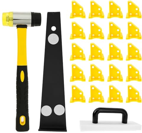 5-in-1 Laminat Verlegeset Klick Vinyl mit 1 x Zugeisen Vinyl, 1 x Schlagholz Vinylboden, 1 x Doppelseitiger Hammer, 20 x Laminat Abstandshalter, für Massivholzböden Verwendet