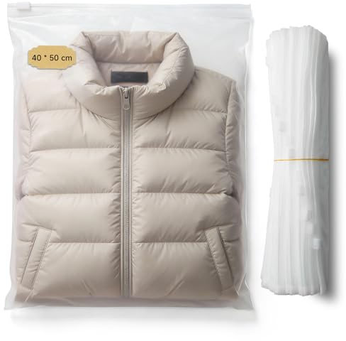 20 Pezzi Sacchetti con Zip 40x50cm, Borse Portaoggetti Grandi in Plastica Smerigliata per Vestiti, Maglioni, Cappotti e Giacche, Organizer da Viaggio Riutilizzabili e Salvaspazio