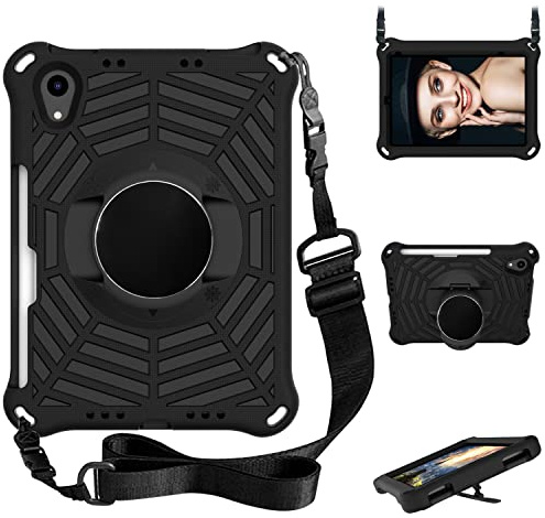 Compatible with iPad mini 6 2021 Model 8.3 inch Case,Soft EVA Foam Shockproof Cover with Rugged Kickstand Protective Cases Kids Case Cover for Kids Shoulder Strap(Black)