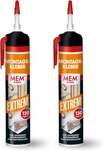MEM Montage-Kleber EXTREM - 260 g - pp - Extreme Anfangshaftung und Endfestigkeit - Stoß- und vibrationsunempfindlich - Lösemittelfrei - Pastöser Dispersionsklebstoff - 30836739, Weiß (Packung mit 2)