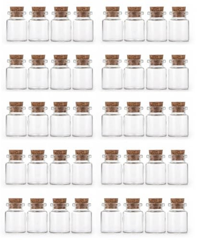 40 mini bottiglie di vetro da 5 ml, provette trasparenti con tappo in | Campioni di dimensioni miniature, decorazioni per fai da te, tappo in sughero, chiusura ermetica, visibilità del contenuto