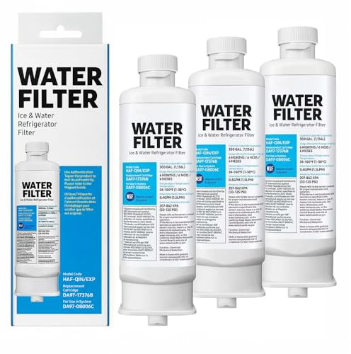 Compatible avec Samsung DA97-17376B, HAF-QIN/EXP, filtre à eau pour réfrigérateur, certifié NSF, cartouche filtrante à charbon actif, durée de vie de 6 mois, installation s (3, blanc)