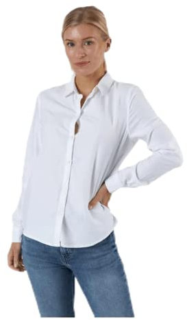 PIECES Pcirena LS Oxford Shirt Noos, Blusa Mujer, Blanco (Bright White Bright White), 42 (Talla del Fabricante: Large)