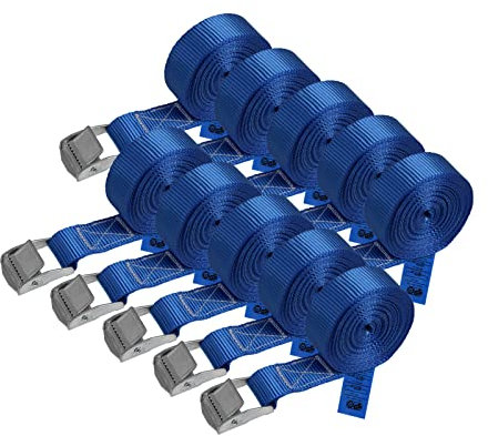 Zurrgurt Spanngurt belastbar bis 250 kg DIN EN 12195-2 Befestigungsgurt Klemmverschluss Befestigungsriemen blau verschiedene Längen Stückzahlen, 10er Pack 2.5 cm x 4 m