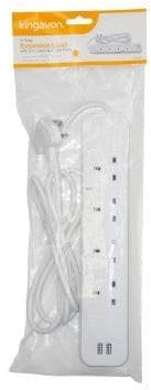 Kingavon - 4-Way Extension Lead with 2m Cable & 2 USB Ports