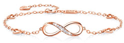 925 Argent fin Bracelet infini - Billie Bijoux damour sans fin Symbole bracelet de cheville réglable avec charme pour Femme (or rose)