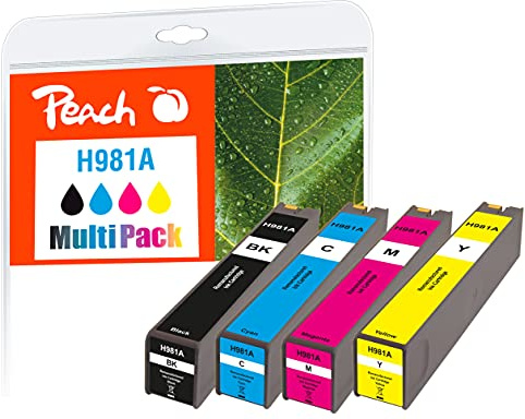 Peach H981 Spar Pack Druckerpatronen (BK, C, M, Y) ersetzt HP No. 981A, J3M71A, J3M68A, J3M69A, J3M70A für z.B. HP PageWide Enterprise Color 550, HP PageWide Enterprise Color 556 DN