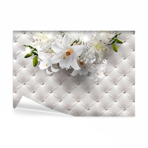 decomonkey Fototapete Blumen Leder 200x140 cm XL Tapete Wandbild Bild Fototapeten Tapeten Wandtapete Wand Schlafzimmer Wohnzimmer Lilien Lederoptik
