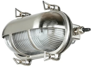 Licht-Erlebnisse Außenleuchte Wand Messing Glas in Nickel matt IP64 Garten Hof H:13 cm E27 Schiffsleuchte Rustikal Maritime Wandlampe Outdoor SKIATHOS