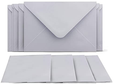 50 Klappkarten mit Umschlägen Set Flieder (Lila) - DIN A6 Blanko Doppelkarten 14,8 x 21 cm (160 g/m²) - DIN C6 Umschlag 11,4 x 16,2 cm (100 g/m²) Nassklebung - Grußkarten Einladungskarten Hochzeit