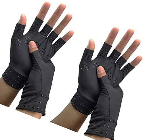 RZJZGZ Arthritis Compression Gloves, Fingerless, Black, 2-Pack | Magnetic Therapy, Therapeutic, Hand Pain Relief, Joint Relief