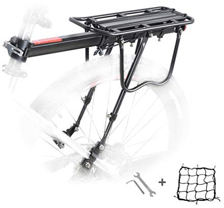Vélo Porte Bagage Aluminium Vélo Arrière Rack, Porte-Vélos pour Montage de Poteau de Selle, MTB Cargo Porte-Bagages avec Réflecteur et Filet de Bagages