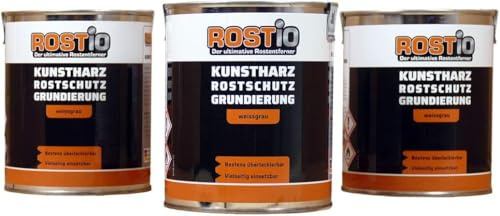 Rostio 3 x Rostschutzgrundierung | Kunstharz Rostschutzfarbe weißgrau | Rostschutz & Korrosionsschutz (3 er Set)