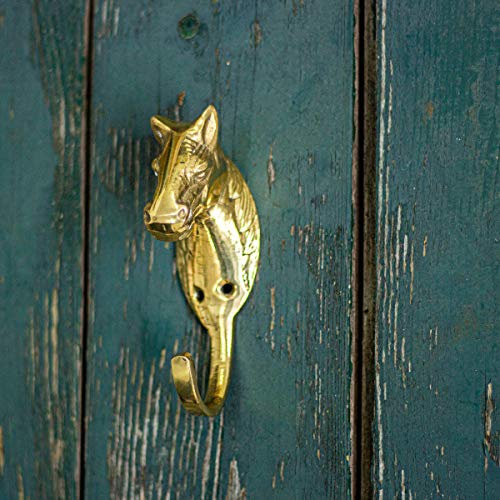 Antikas - Kleiderhaken als Pferd, Haken aus Messing, Wandgarderobe, Handtuchhalter