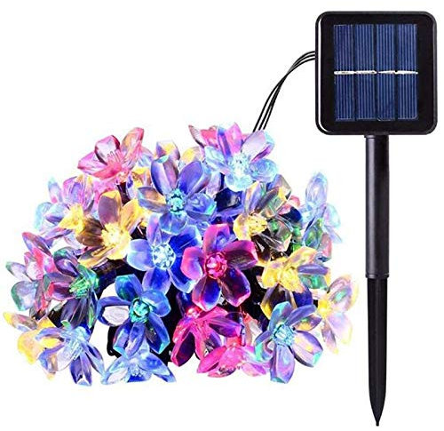 Guirlande Lumineuse Exterieur Solaire,XVZ-23ft 50 LED Fleurs de cerisier 8 modes lumineuse Étanche IP65, Pour extérieur, jardin, patio, cour, pavillon, fête, Noël (multicolore)