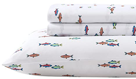 Eddie Bauer Kids - Twin Sheets, Stain-Resistant Toddler Bedding with Matching Sham(s), Super Soft, Ideal Boy Room Essentials (Fish Lake White, Twin)