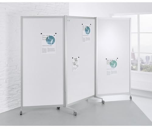 kaiserkraft | Mobile Faltstellwand | schwer entflammbar | Alurahmen | Tafelfläche magnetisch | HxBxT 1900 x 2800 x 450 mm | weiß