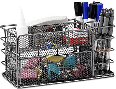 Dfito Schreibtisch Organizer, 7 Ablagen, Kompakter Büro Organizer Metall, Schublade, Zettehalter, Stifteköcher,Grau-schwarz