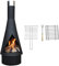 Yerd Terrassenfeuer/Grillkamin Gartenkamin Denver Black XL BBQ 160cm aus Stahl und Edelstahl, Barbecue Edition inkl. Grillrost