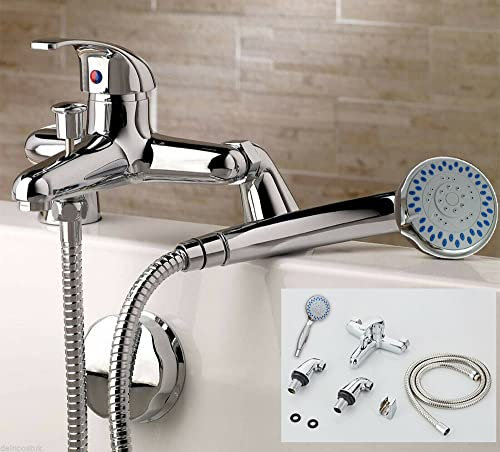Shower Mixer Tap for Bathroom and Washroom, Modern Bath Shower Mixer Set with Faucet Shower Head Hose, Chrome Single Lever Deck Mount UK Standard Fitting Included