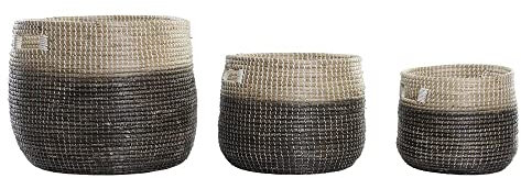 DKD Home Decor Körbe Set Natural Grau Seegras (3 Stück) (37 x 37 x 40 cm) (Referenz: S3018623)