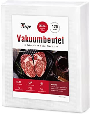 Fitge Vakuumierbeutel 170µm 25x35cm 120 Beutel für alle Vakuumiergeräte Vakuumbeutel für Lebensmittel BPA-frei stark & reißfest Profi Vakuumierfolie Sous Vide Gefrierbeutel