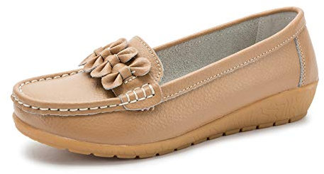 SMajong Mocassins Femme Chaussure Bateau Confort Loafers Plates Chaussures de Conduite Chaussures Décontractées Beige 38 EU (Taille de l'étiquette 39)