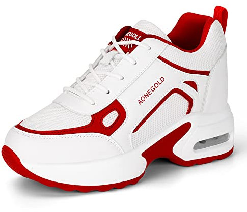 AONEGOLD Damen Keilabsatz Sneakers Sportschuhe Wedges Turnschuhe Freizeit Schuhe(Rot-6037,40EU)
