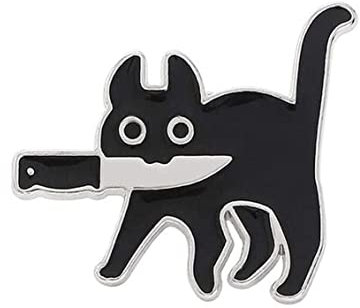 Broche en Émail de Chat Épingles Chat Noir avec Couteau Dessin Animé Mignon Broches Bijoux Cadeau Surprise pour Femme Fille Enfant Homme Vêtements Décor