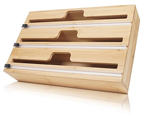 Distributeur Papier Aluminium et Film Coupe-capsule pour Tiroir de Cuisine, Compatible avec Rouleaux de 12, Organisateur d'emballage de Cuisine en Bambou, Durable et Respectueux de l'environnement