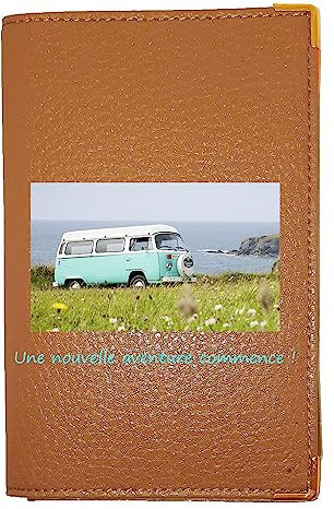 Syl'la Personnalisez Votre Porte Carte Grise et Papier Voiture en Cuir pour Femme ou Homme avec Votre Photo ou Logo et Texte (Beige)