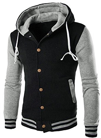 TDEOK College Jacke Herren mit Kapuze Sportjacke Freizeitjacke Collegiate Jacket Bomberjacke üBergangsjacke Freizeit Baseball Blouson Sweatjacke Sweatshirt mit Tasten Hoodie Oldschool Style