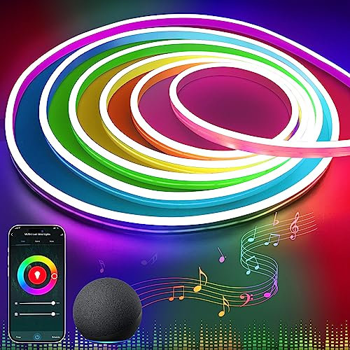 Lamomo RGB LED Strip 2m, 12V Neon Led Streifen APP Steuerung, Wasserdichte Flexible Aussenbereich Led Leiste, Musik Sync Indirekte Beleuchtung Band für Wohnzimmer,Schlafzimmer, Spielzimmer