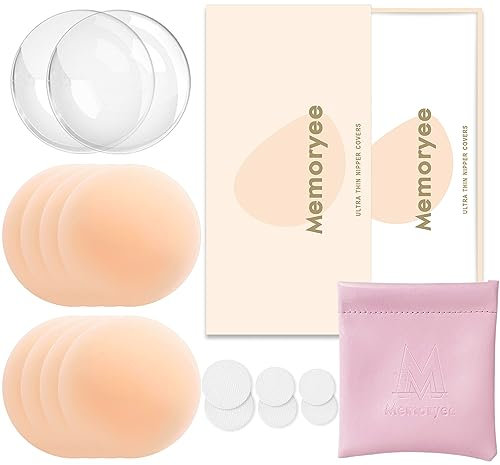Memoryee Cache-tétons, Ultra Minces pour Femmes avec Protection Réutilisables et lavables Cache Teton Adhésifs Invisible en Silicone de Haute Qualité Doux Nipple Cover [8 cm]/Skin/4