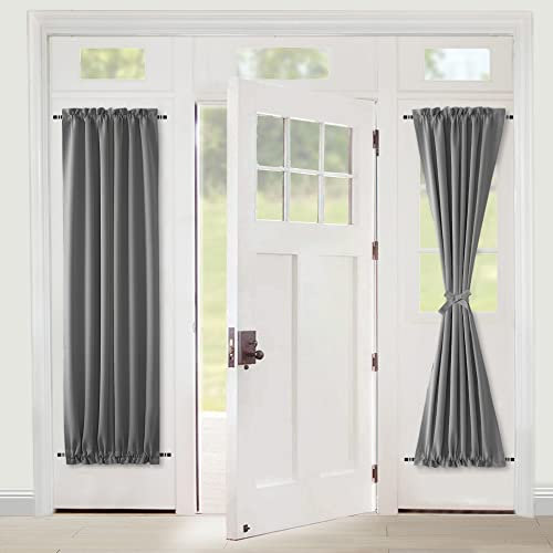 XWZO Tende per Porte Francesi, Oscuranti per Interni,Tende a Vetro per Porte Francesi Privacy e Isolamento,con Un'allacciatura e con Fermatendal,1 pezzo,Grigio,183x64CM