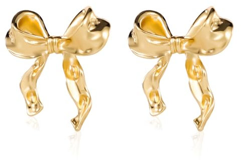 Gold-Silber Schleifen Ohrringe, Klassisches Band Schleifen Ohrstecker Niedlich Süß Schleifenknoten-Ohrringe für Frauen und Mädchen Schmuckgeschenk (Gold)