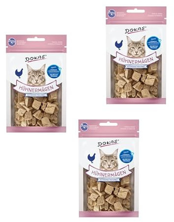 Dokas Cat gefriergetrocknete Hühnermägen | 3er Pack | 3 x 12 g | Als Ergänzung für Katzen im täglichen Ernährungsplan | Schonende Gefriertrocknung | Mit 99,5% Hühnermägen