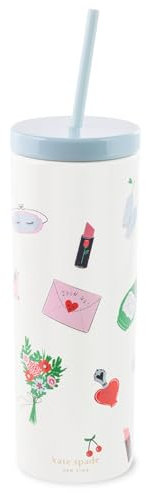 Kate Spade New York Acryl-Becher mit Deckel und Strohhalm, 680 ml, schmaler doppelwandiger Becher, Hochzeitstorten-Wurf