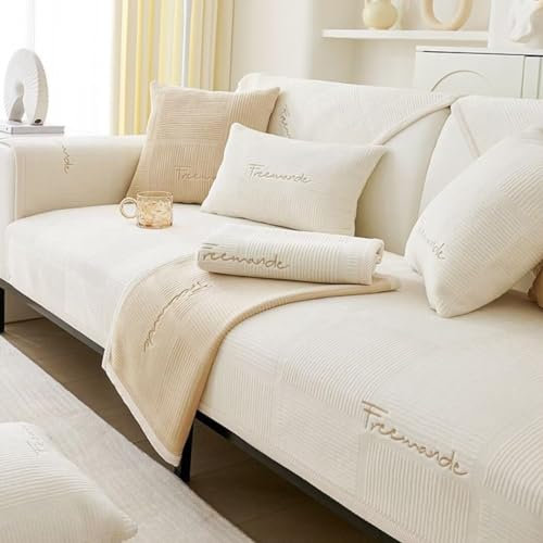Bettschlange Plüsch Sofabezug, Ecksofa Wasserdicht L-Form 1/2/3/4 sitzer，Sofaschoner rutschfest, Sofaüberwurf,Sofa Überzug, Sofaschutzdecke Hund Kratzschutz Katze,Weiß,110x180cm