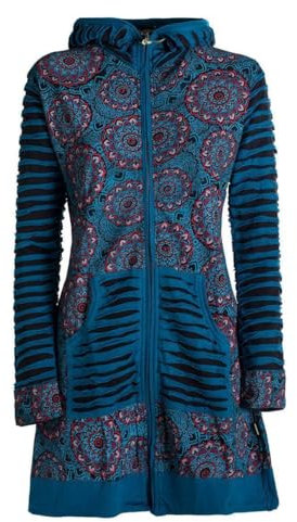 Vishes - Alternative Bekleidung - Damen Blumen Mandala Jersey-Mantel Hippiemantel Kapuzenmantel schwarz 42