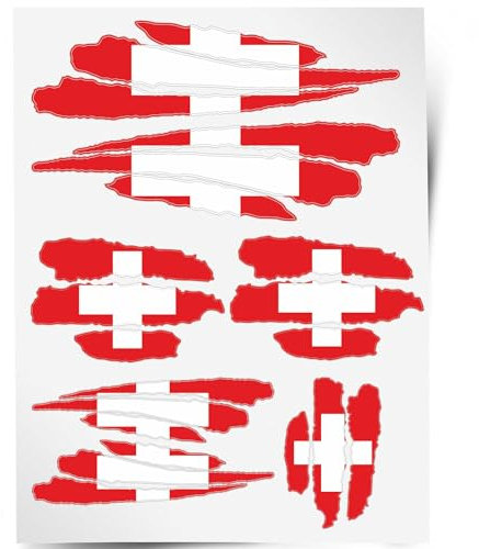 Indigos UG Aufkleber Schweiz - 7 Autoaufkleber - Flagge - Fahne mit 3 Streifen - selbstklebende Fahnen für Heckscheibe, Modellbau, Sport, Motorrad, Auto, Tuning, Fenster, Kofferraum