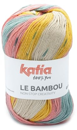 LE BAMBU de Katia in 100 Gramm und 120 Metern Knäuel (Pastelltürkis-Gelb, Rosa-Beige (102))