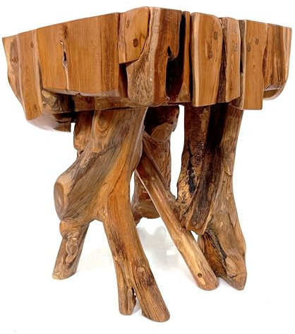 Brillibrum Design Beistelltisch Wurzelholz Teak Wurzelholz Hocker Beistelltisch Teakholz massiv Sitzhocker Root Teak Holztisch (Klein: 45x34x34cm (HxBxT))