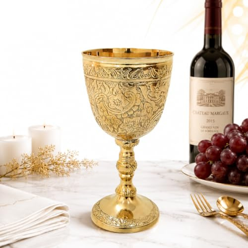 HIGHSTREET NAUTICAL Weinkelch Vintage Kelch Römer König Arthur Weinbecher Renaissance Mittelalter Trinkkelch Einzigartiges Geschenk (150ml) (Golden Roman Cup)