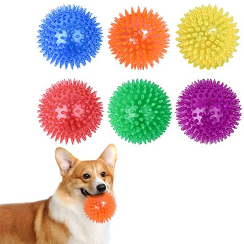 zukent 6.5cm Squeaky Dog Toy Balls, 6 Pack Spikey Indestructible Dog Balls for Aggressive Chewers for Medium Large Dogs, Durable Dog Toys for Teeth Cleaning and Training