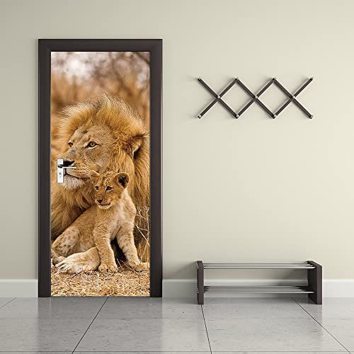 GOKSEL 3d Türtapete Selbstklebend Löwe Türposter Fototapete, Schlafzimmer Wohnzimmertür Aufzug Tür Aufkleber B90 x H200cm