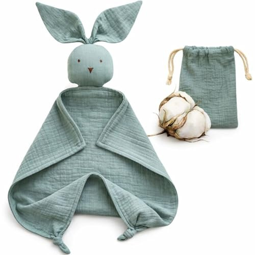BEBICCO – Doudou Bébé Plat Lapin en Coton Bio 30x30 cm – Doudou de Sécurité Ultra Doux – Cadeau Naissance (Vert Menthe)
