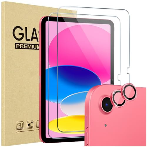 ProCase 2 Pezzi Pellicola iPad A16 11 Generazione 11 Pollici 2025/iPad 10 Generazione 10,9 Pollici 2022 con 2 Pezzi Protezione Obiettivo Fotocamera Abbinata ai Colori -Glitter Rosa